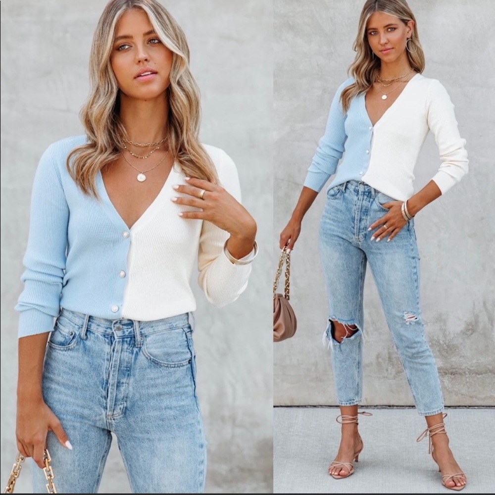 Vici blue and white sweater Top